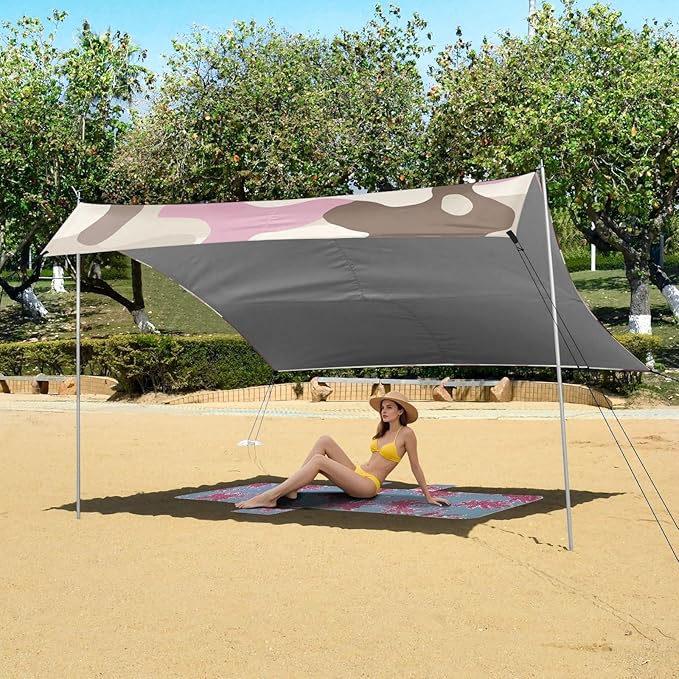 Taupe Beach Tent &amp Canopy UPF50 Lightweight Large Sun Shelter with Sandbags &amp Sand Shovel for Family Trips Picnics &amp Camping