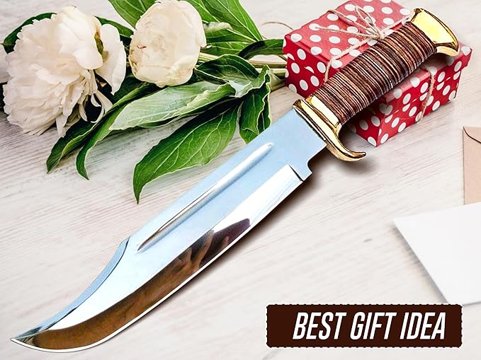 14 Crocodile Dundee-Fixed Blade Bowie Knife With Sheath-Survival-Hunting Knife with Leather Handle-Tactical Knife for Camping Outdoor Bushcraft - Gift for Men