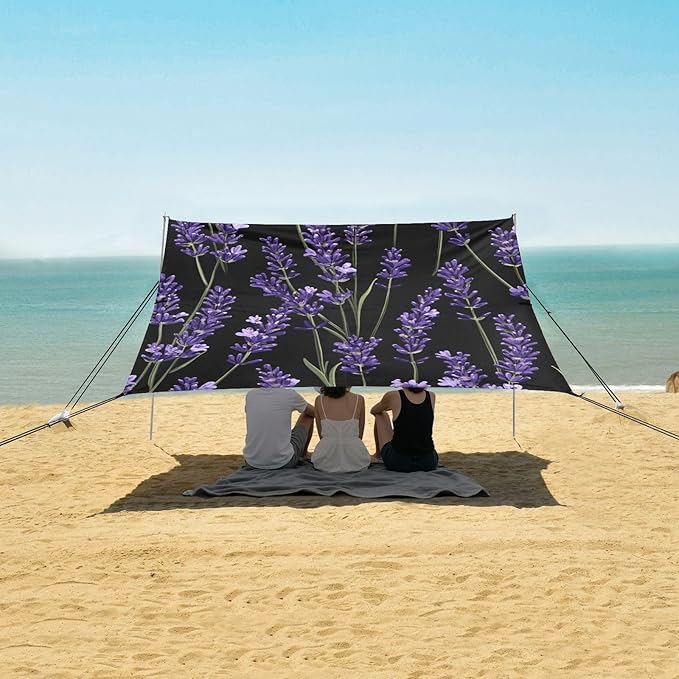 ALAZA Lavender Flowers Elements Beach Tent Sun Shelter Portable Canopy Sunshade for Outdoor Camping Picnics Backyard Fun 10x9 ft