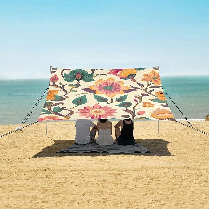 ALAZA Indian Tribal Orange Floral Beach Tent Sun Shelter Portable Canopy Sunshade for Outdoor Camping Picnics Backyard Fun 10x9 ft