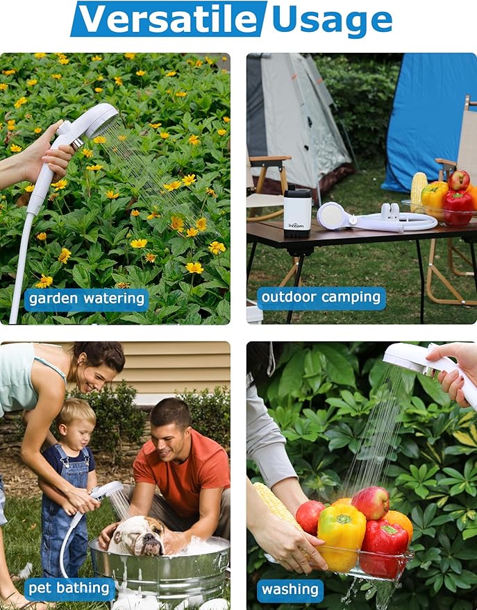 innhom Portable Shower Camping Shower Outdoor Camp Shower Pump Electric Rechargeable Portable Camping Shower Powered by Rechargeable Battery