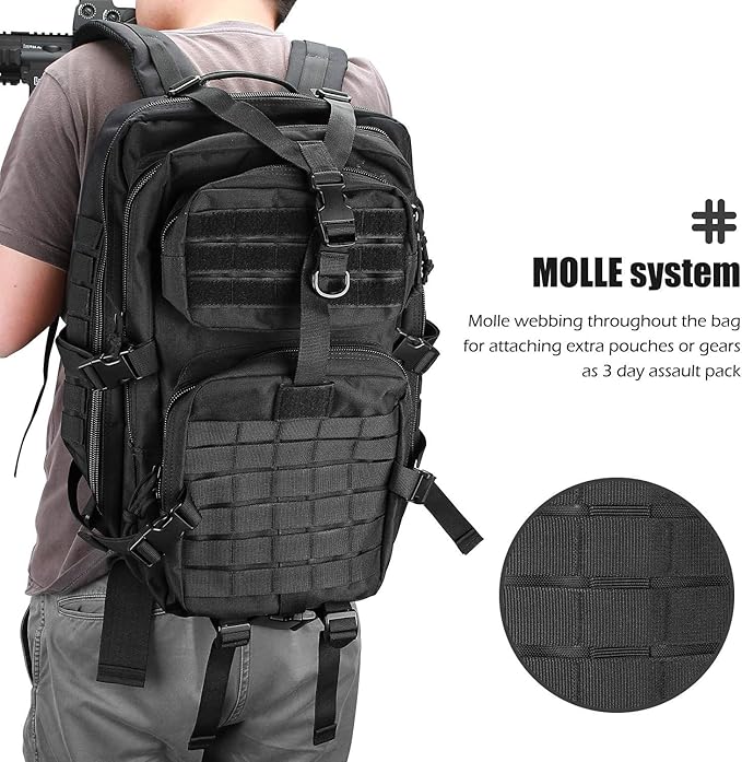 ProCase Tactical Backpack 42L Large Rucksack 3 Day Outdoor Military Army Assault Pack Go Bag Backpacks -Black