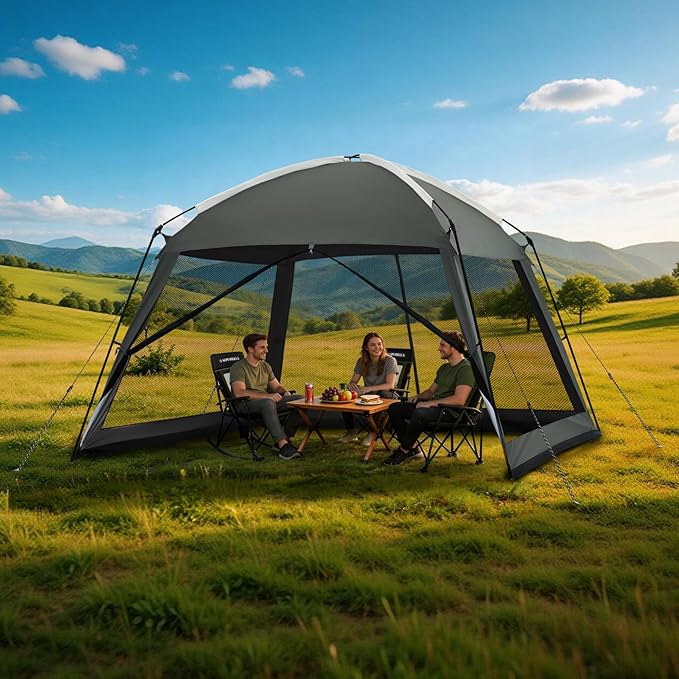12 x 12 FT Camping Screen Tent for 8-10 Person Easy Setup Screen House with UV 50+ Sun Protection &amp Mosquito Net for Camping Backyard Picnic Patio Outdoor Gray