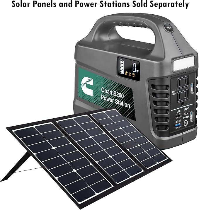 Cummins Portable 60W Solar Panel for Portable Power Stations iPhone iPad Tablets Laptop with QC 3.0 USB and USB-C Ports DC Output for Outdoors Camping RVs and TravelBlack