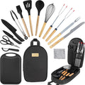 Camping Accessories Kitchen Cooking Utensils Set - Portable Outdoor Camp Cookware Set Silicone Camper Essentials Gear Must Have Supplies for Travel RV BBQ Grill Picnic Hiking