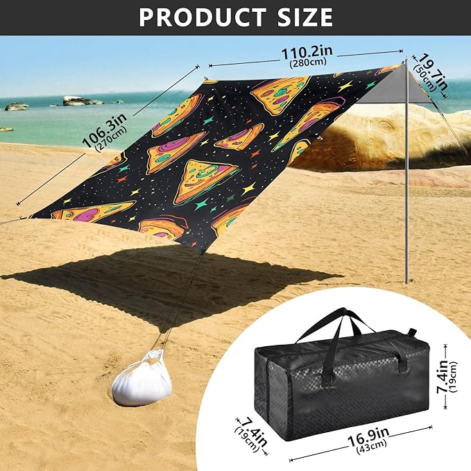 ALAZA Psychedelic Pizza Pattern Beach Tent Sun Shelter Portable Canopy Sunshade for Outdoor Camping Picnics Backyard Fun 10x9 ft
