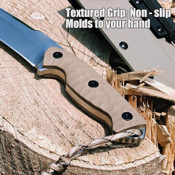 VG-10 Steel Survival Knife with G10 Handle &amp K-Sheath - 10 Tactical Outdoor Knife Fire Starter Kit Multi-Position Carry