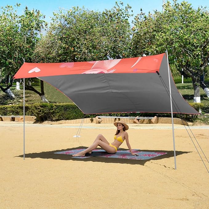 ALAZA Salamander Sunglasses Heart Pattern Beach Tent Sun Shelter Portable Canopy Sunshade for Outdoor Camping Picnics Backyard Fun 10x9 ft