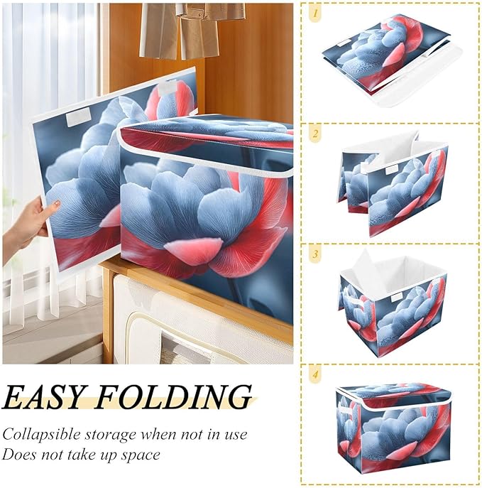 AIXIWAWA Lidded Storage Cube (Surreal Flower) Fabric Foldable Closet Bins with Flip Lid and Handles Organizer Basket Container 16.5 x 12.6 x 11.8 IN
