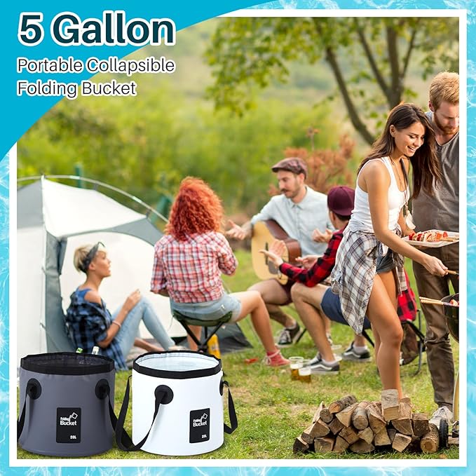 Tessco for you 4 Pcs 20L Collapsible Bucket with Handle 5 Gallon Portable Folding Bucket Foldable Water Container for Camping Hiking Fishing Beach Car Washing