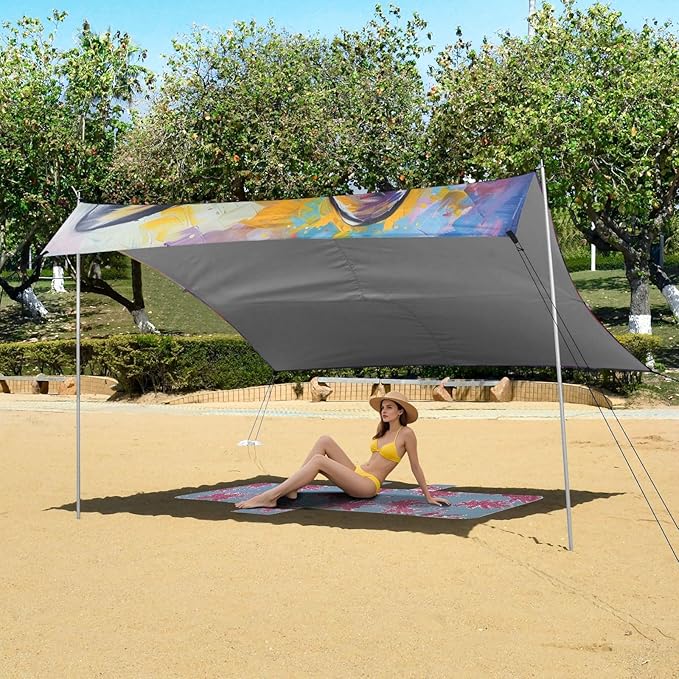 ALAZA Colorful Fox Beach Tent Sun Shelter Portable Canopy Sunshade for Outdoor Camping Picnics Backyard Fun 10x9 ft