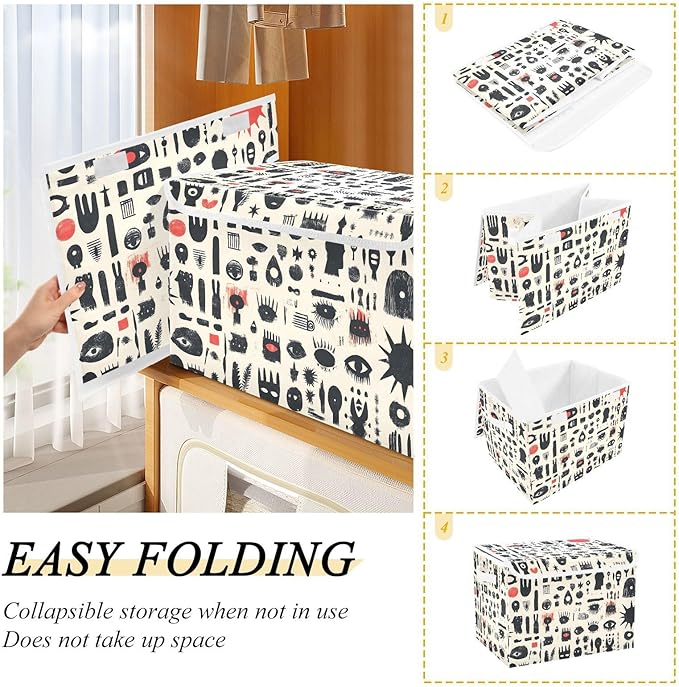 Storage Cube with Lid Funny Pattern Print 16.5×12.6×11.8 IN Collapsible Large Capacity Foldable Storage Basket Bin Organizer