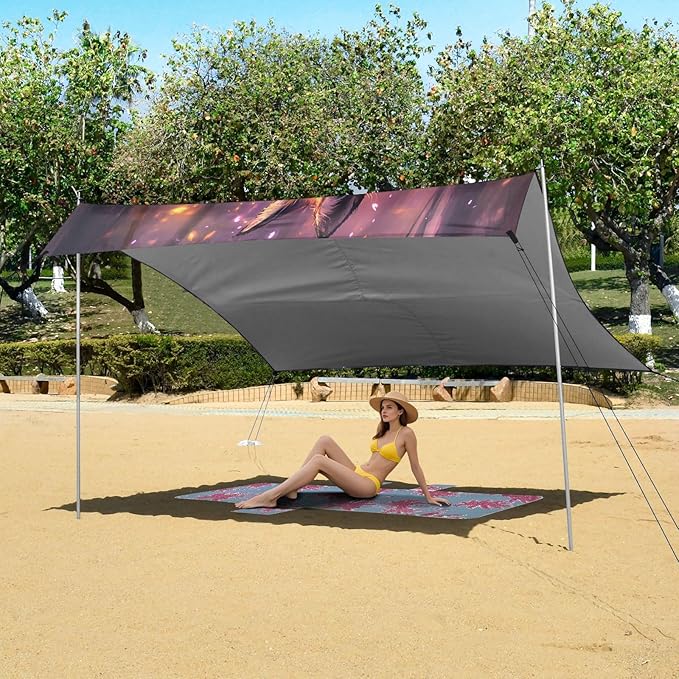 ALAZA Magic Fox Beach Tent Sun Shelter UPF50+ Protection Beach Shade Canopy w/ 4 Sandbags for Outdoor Camping Fishing Backyard Fun Picnic 10x9 ft
