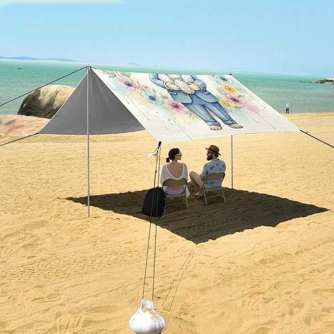 Beach Canopy with Windproof Ropes &amp Sandbags Beach Tent Sun Shade Sun Shelter for Camping Trips Fishing Backyard Fun or Picnics Easter Bunny