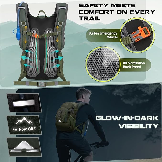 Hydration Backpack with Water Bladder 18L Lightweight Hiking Backpack for Women&ampMen Small Insulated Hydration Water Pack for Hiking Running Cycling Biking