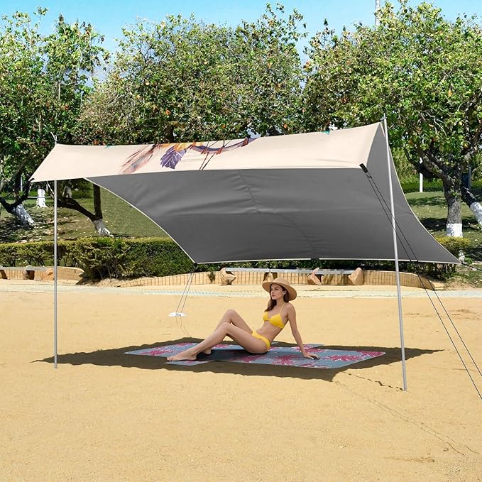 ALAZA Dreamcatcher Flowers Floral Beach Tent Sun Shelter UPF50+ Protection Beach Shade Canopy w/ 4 Sandbags for Outdoor Camping Fishing Backyard Fun Picnic 10x9 ft
