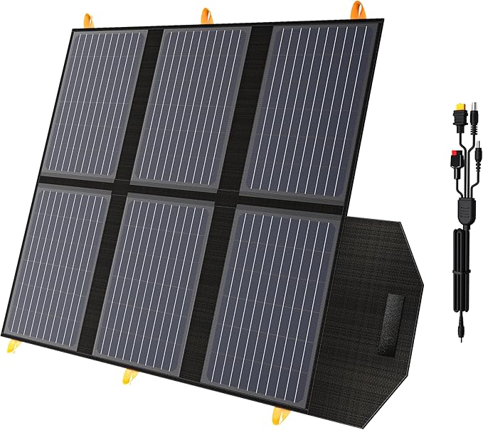60W Portable Solar Panel for Power Station 24% High Efficiency Foldable Solar Charger with QC3.0 USB-A PD3.0 DC Output IP67 Waterproof Solar Panels for Camping RV Power Outage (Without Generator)