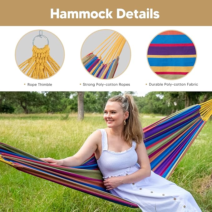 SUNCREAT Portable Space Saving Hammock with Stand Two Person Hammock with Stand Included Patent Pending Rainbow