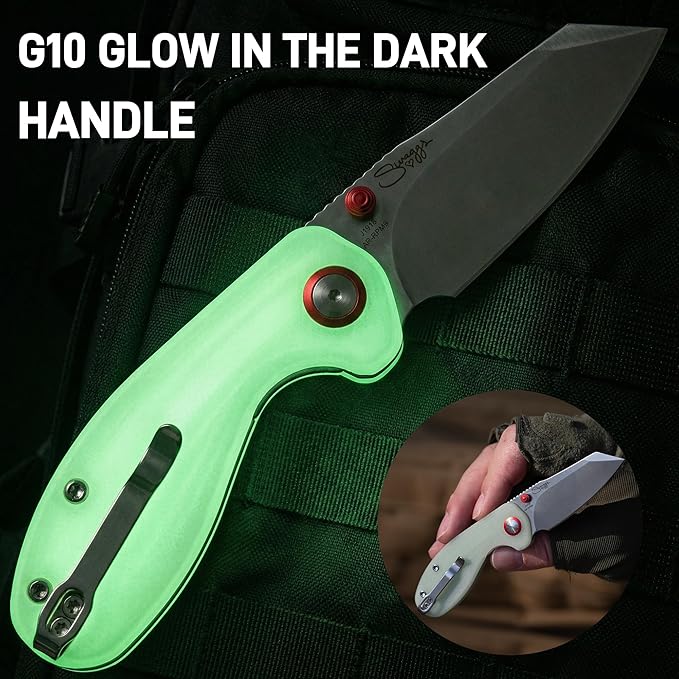 CJRB Maileah Glow in the Dark G10 Handle Pocket Knife for Men 2.39'' AR-RPM9 Steel Blade EDC Folding Knife with Liner Lock for Outdoor Camping Hiking Limited Edition(J1918-GD)