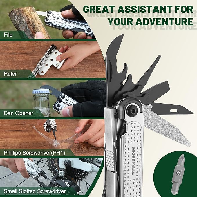 MOSSY OAK Multitool 20-in-1 Stainless Steel Multi Tool Pliers Self-locking Pliers with Sheath-Perfect for Outdoor Survival Camping Hiking