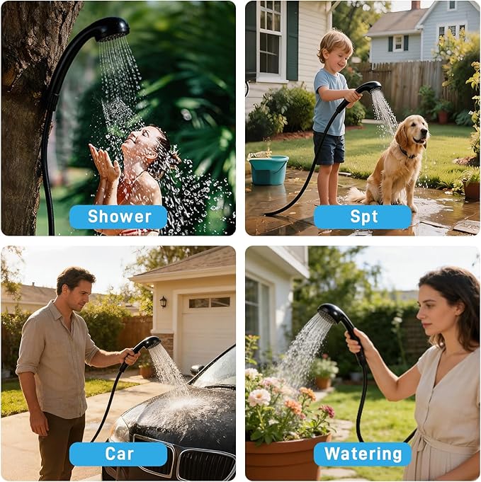 Portable Outdoor Electric ShowerTemperature and Battery Level Digital Display8000mAh BatteryIPX8 Waterproof and USB ChargingSuitable for Hiking/BackpackingOutdoor Camping ShowerBeachPets