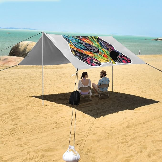 ALAZA Panda Boho Beach Tent Sun Shelter UPF50+ Protection Beach Shade Canopy w/ 4 Sandbags for Outdoor Camping Fishing Backyard Fun Picnic 10x9 ft