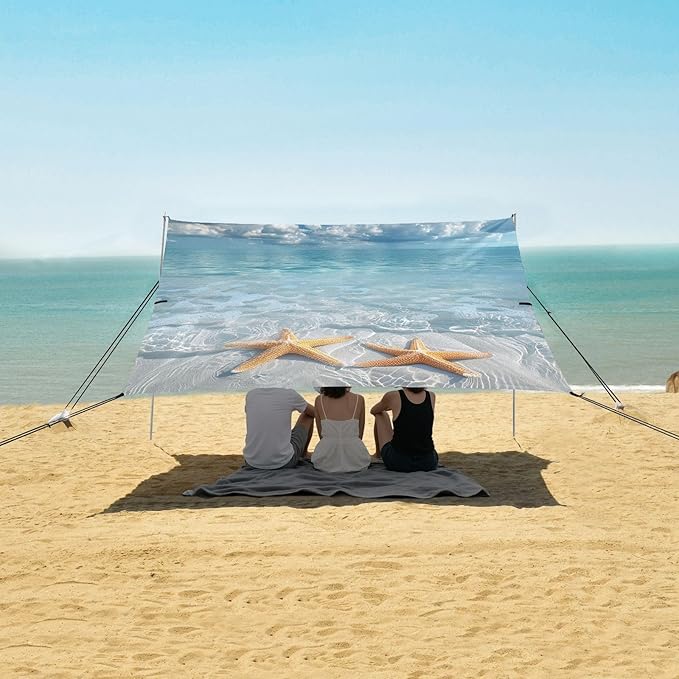 ALAZA Starfish on The Beach Water Beach Tent Sun Shelter Portable Canopy Sunshade for Outdoor Camping Picnics Backyard Fun 10x9 ft