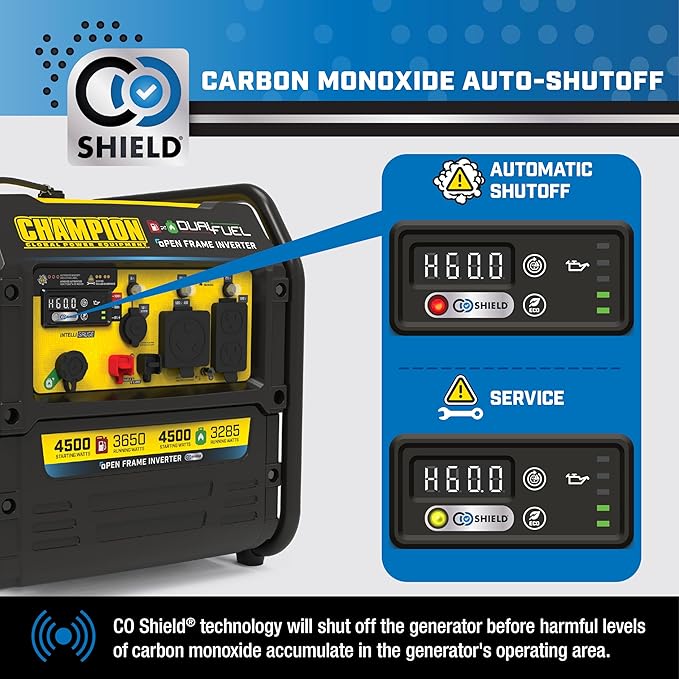 Champion Power Equipment 4500-Watt Electric Start Dual Fuel RV Ready Portable Open Frame Inverter Generator with Quiet Technology and CO Shield®