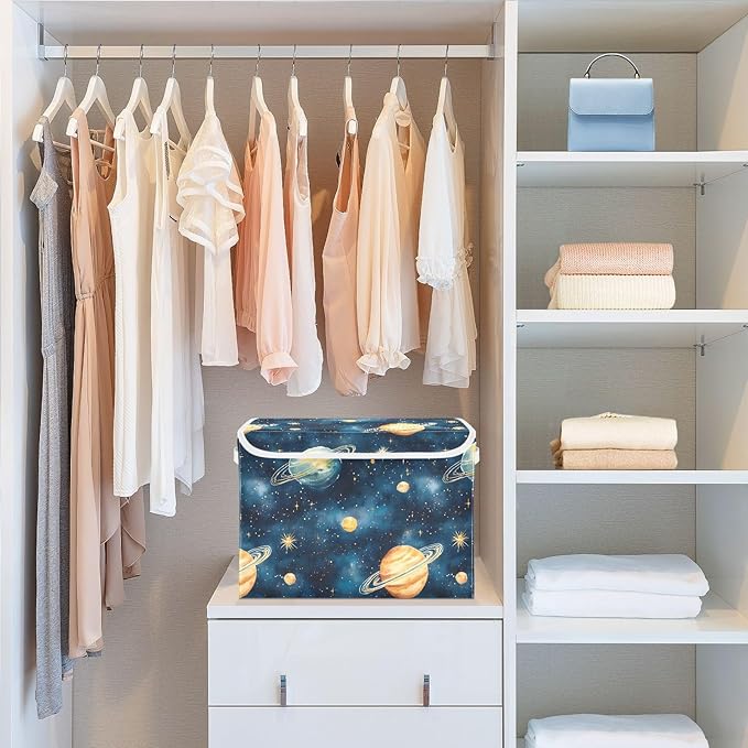 Storage Cube with Lid Watercolor Space Print 16.5×12.6×11.8 IN Collapsible Large Capacity Foldable Storage Basket Bin Organizer