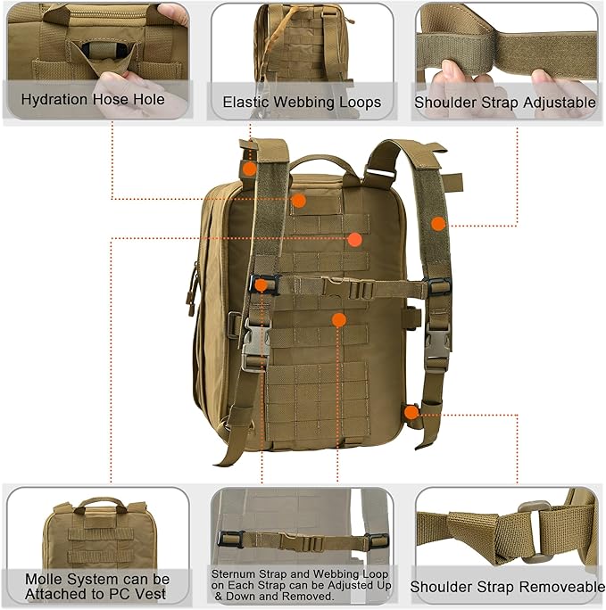 Tactical Expandable Flatpack Chest Rig Backpack MOLLE Assault Pack Hydration Pack for PC Vest (Coyote Brown)