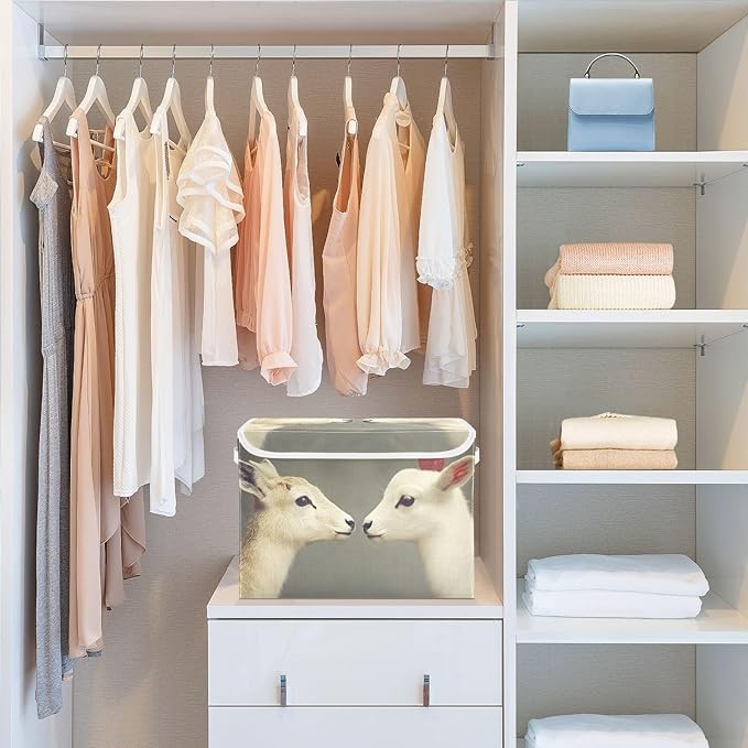 AIXIWAWA Lidded Storage Cube (Cute Sheep Love) Fabric Foldable Closet Bins with Flip Lid and Handles Organizer Basket Container 16.5 x 12.6 x 11.8 IN
