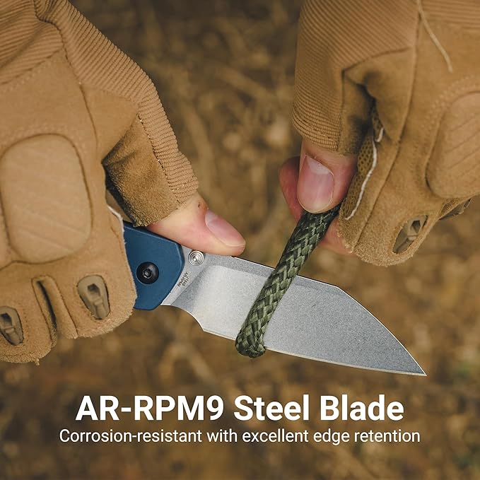 CJRB Pyrite-Light Pocket Knife Folding Knife with 3.34'' AR-RPM9 Steel Blade EDC Knife with Pocket Clip Pocket Knife for Men Women Sharp Camping Hiking Survival J1945 Blue Stonewash