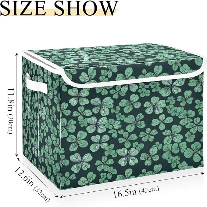 Shamrock Storage Baskets with Lids Collapsible Bins Stackable Fabric Linen Baskets St. Patrick's Day Closet Organizer Container 16.5x12.6x11.8
