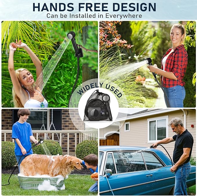 Portable Shower for Camping [Upgraded] Spopal 8000mAh Rechargeable Camping Shower with 5 Adjustable Speeds 4 Spray Modes LED Display IPX8 Waterproof Outdoor Shower Kit for Hiking Travel Car Pet