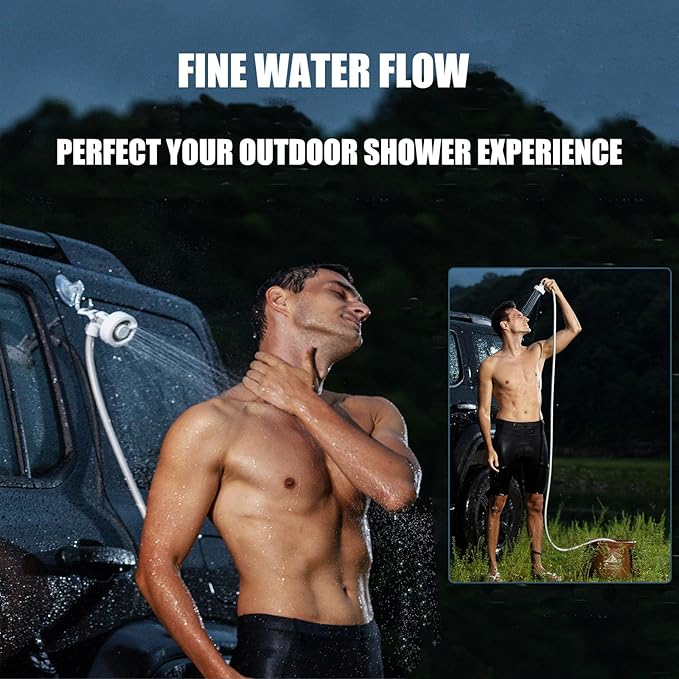 Portable outdoor shower high pressure water-saving showerhead 0.3mm water outlet quick-connect connector suitable for camping travel pet shower