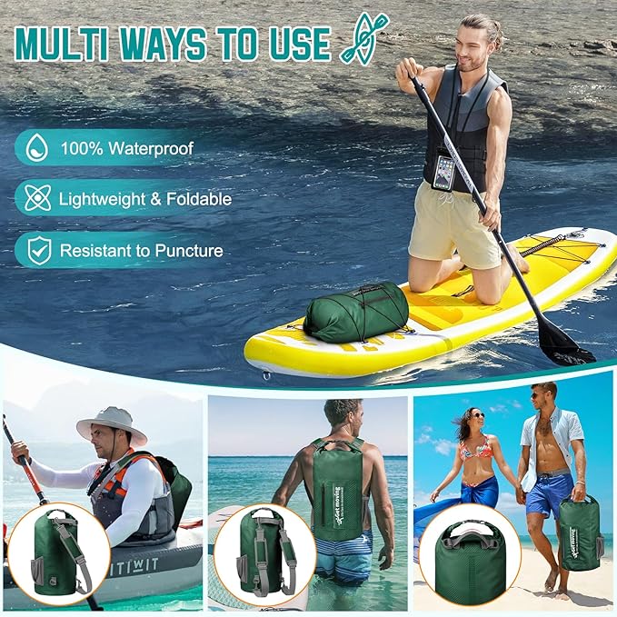 BKNOOU Dry Bag Waterproof Backpack for Women Men 10L/20L Roll Top Lightweight Dry Storage Bag Backpack for Travel Kayaking Boating Rafting Camping Hiking and Beach with Phone Pouch