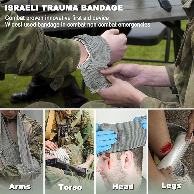 Israeli Emergency Bandage 6 4Pack Compression Bandage Trauma Wound Dressing Sterile Vacuum Sealed Packaging for Bleeding Control Medical Trauma Kit Combat Tactical First Aid IFAK Supplies