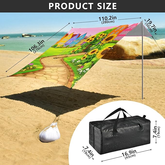 Beach Canopy with Windproof Ropes &amp Sandbags Beach Tent Sun Shade Sun Shelter for Camping Trips Fishing Backyard Fun or Picnics Landscape