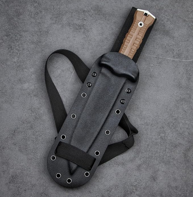 Dragon 12.8 Inch Sleipner Steel Full Tang Fixed BladeOutdoor Camping Tactics KnifeSatin PolishingG10 Handle with leggings Kydex Sheath (Brown handle white blade)