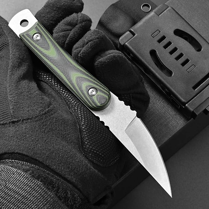 Ccanku C1390 Fixed Blade Knifes 7.3-Inch Outdoor Survival Tools D2 Blade Steel &amp G10 Handle with Kydex Sheaths Clip for Outdoor Activities Camping Bushcraft and Hunting(Silver)