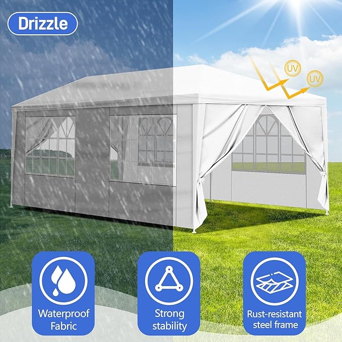 Outdoor Gazebo Canopy Wedding Party Tent Camping Shelter Commercial Instant Shelter Waterproof Tent with Removable Side Walls (10'x20' with 6 Sidewalls)