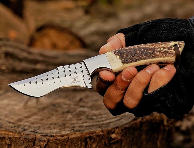 Premium Skinner Cow Boy Knife Fixed Blade Deer Antler Hunting Knife With Leather Sheath Best Gift for Boy Friend.