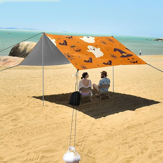 ALAZA Ghost Pumpkin Pattern Beach Tent Sun Shelter Portable Canopy Sunshade for Outdoor Camping Picnics Backyard Fun 10x9 ft