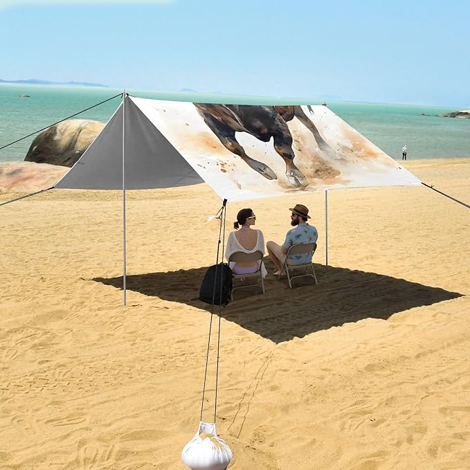 ALAZA Running Highland Cattle Beach Tent Sun Shelter Portable Canopy Sunshade for Outdoor Camping Picnics Backyard Fun 10x9 ft