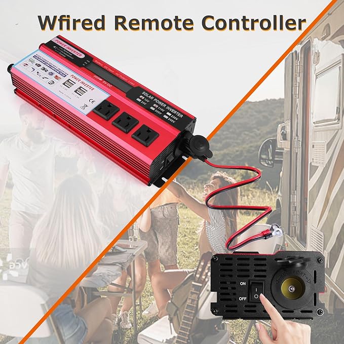 2000 watt Solar Power Inverter Solar Power Inverter 12V DC to 110V-120V AC Converter with 3 AC Outlets 2 USB Charging Port LCD Display for Off-Grid Solar Power System RV Truck Home