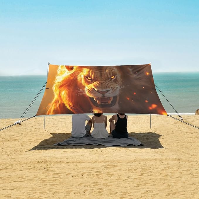 Fierce Lion Beach Tent Sun Shelter Set UPF50+ UV Protection 10.5 x 9.19 FT Camping Shade Canopy with Sandbags Sand Anchors Carrying Bag and Others