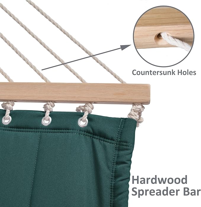 SUNCREAT 2 Person Hammocks for Outside with Stand Extra Large Double Hammock with Wooden Stand Dark Green