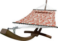 14 Ft. Wooden Arc Hammock Stand + Deluxe Quilted Double Padded Hammock Bed w/Pillow. 2 Person Bed. 450 LB Capacity(Teak Stain/Elegant Floral)