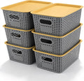 AREYZIN Plastic Storage Bins with LidStackable Storage Bins and Storage Baskets for ShelvesSmall Baskets for Organizing Small Storage Bins10.2x7.2x4.1 Inch6-Pack Gray