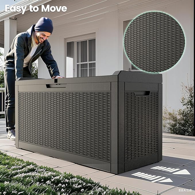 Zapdos Outdoor Storage Box 60 Gallon Deck Box Indoor and Outdoor Use Waterproof Resin Rattan Storage Bin for Package Storage Patio Cushions Gardening Tools Fade Resistant Lockable Black